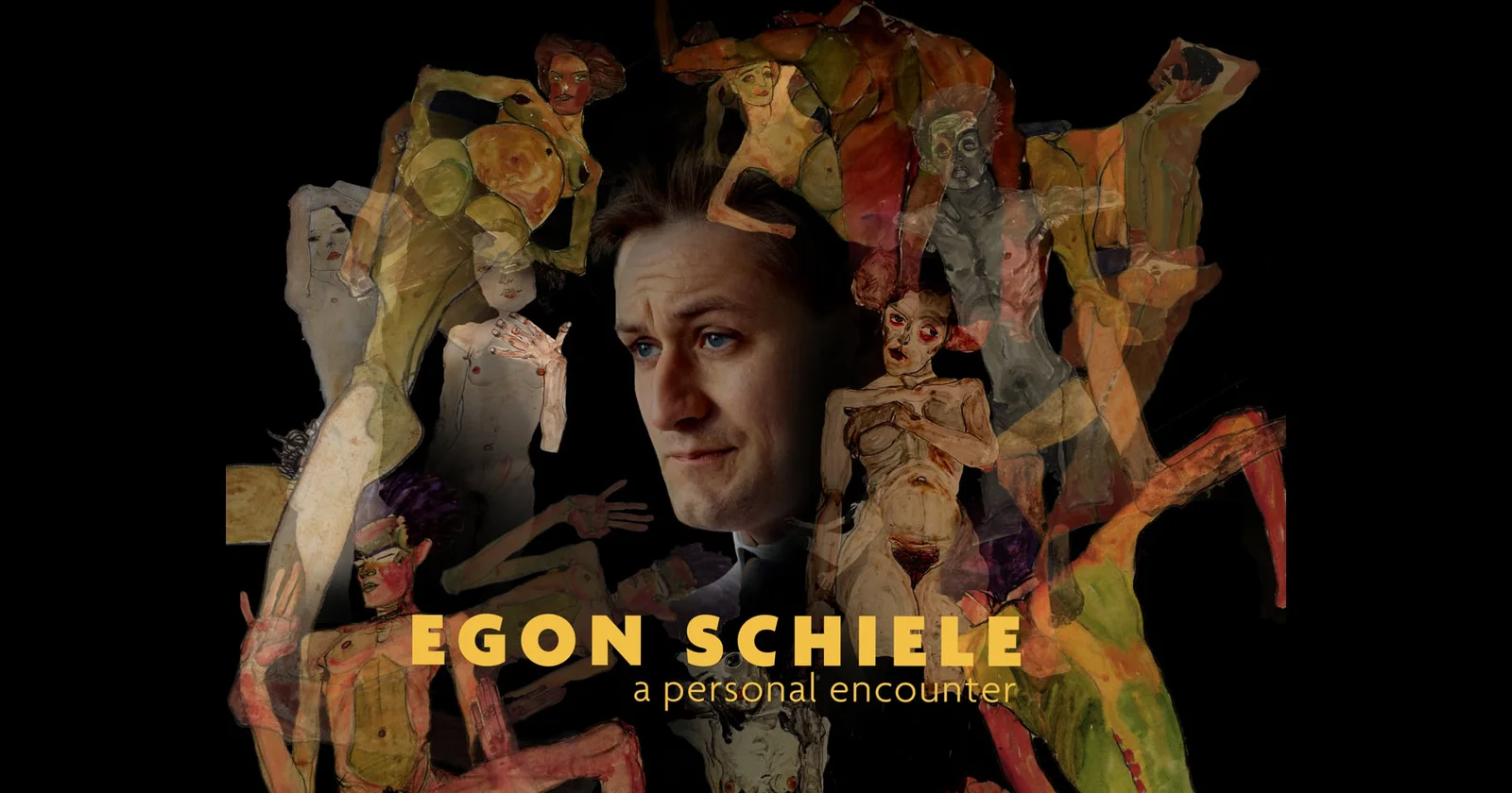 エゴン・シーレ役の俳優の肖像と、シーレ作品の人物像を重ねた「Egon Schiele – A Personal Encounter」公式トレーラーのビジュアル