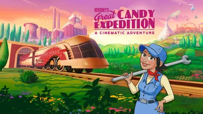 Hershey's Great Candy Expeditionの列車と六つの菓子ブランドを描いた公式ビジュアル